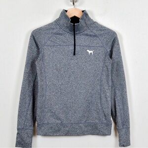 PINK Victoria's Secret Gray and Neon Yellow Quarter-Zip Pullover